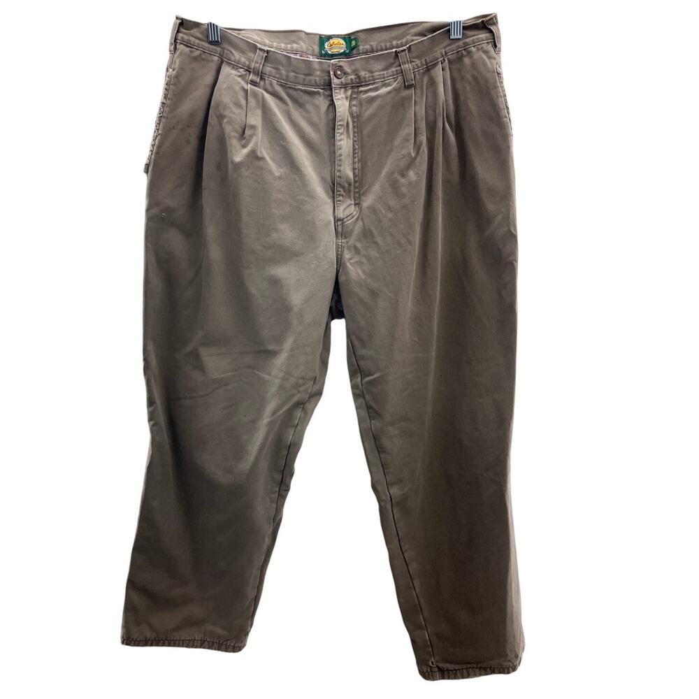 Cabela's Khaki Tan Red Plaid Flannel Lined Pocket Zip Hunting Outdoor Pants READ